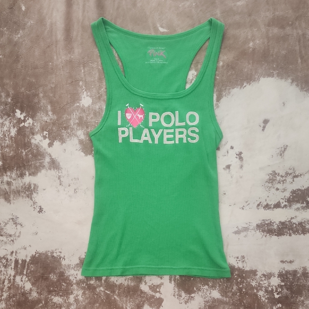 Vintage Pink VS I Love Polo Players Ribbed Racerback Tank M. Size: S